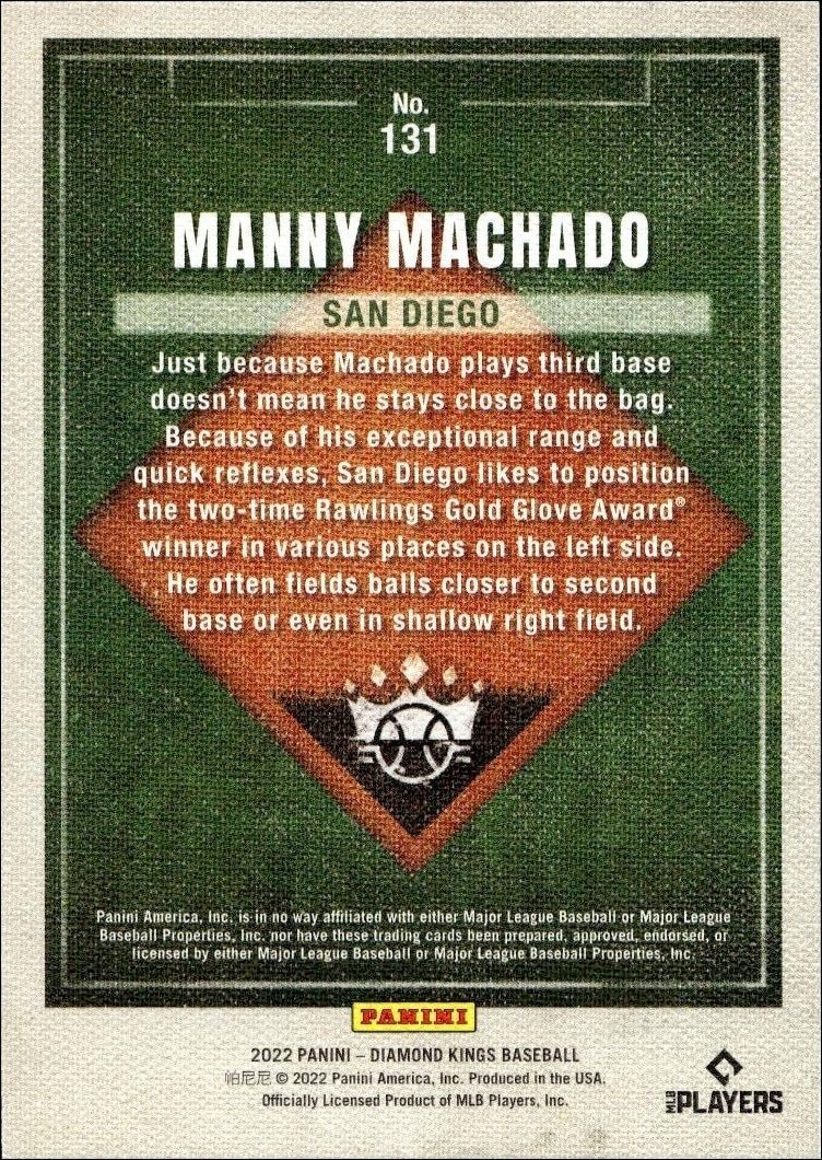 2022 Panini Diamond Kings Manny Machado #131 baseball trading card back
