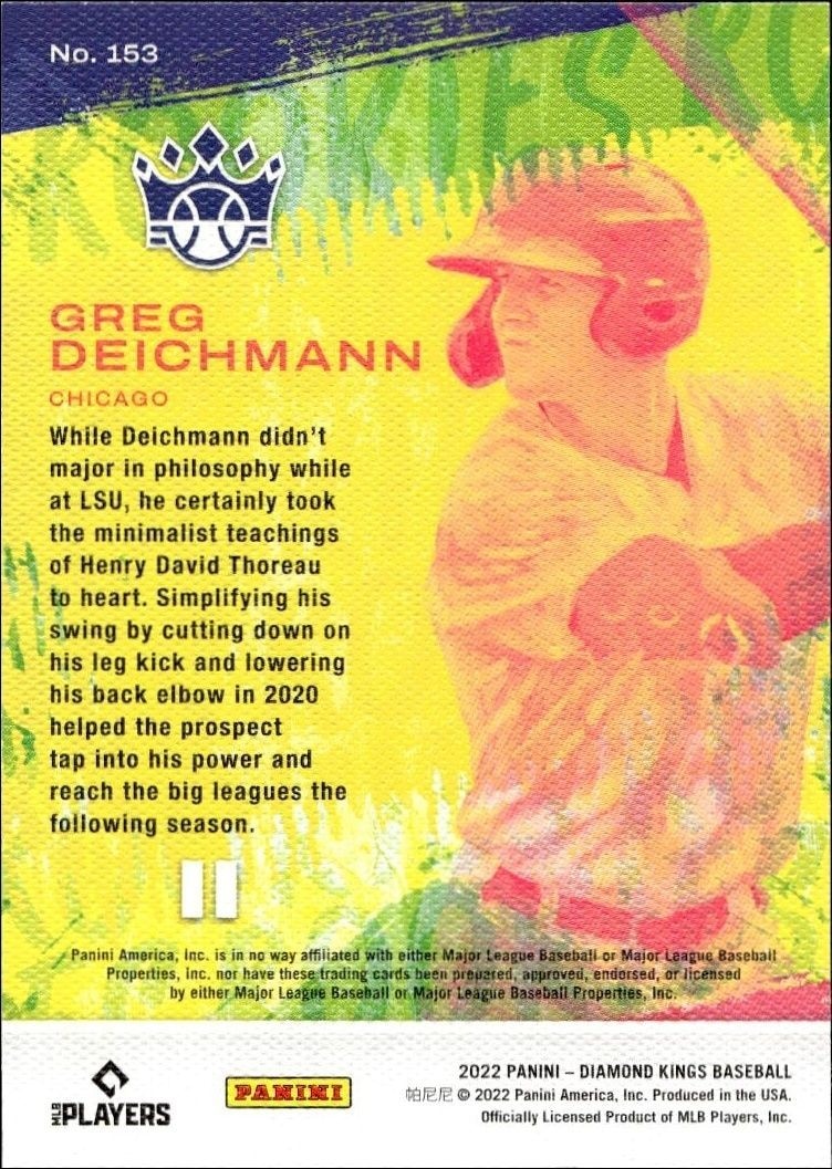 2022 Panini Diamond Kings Greg Deichmann #153 baseball trading card back