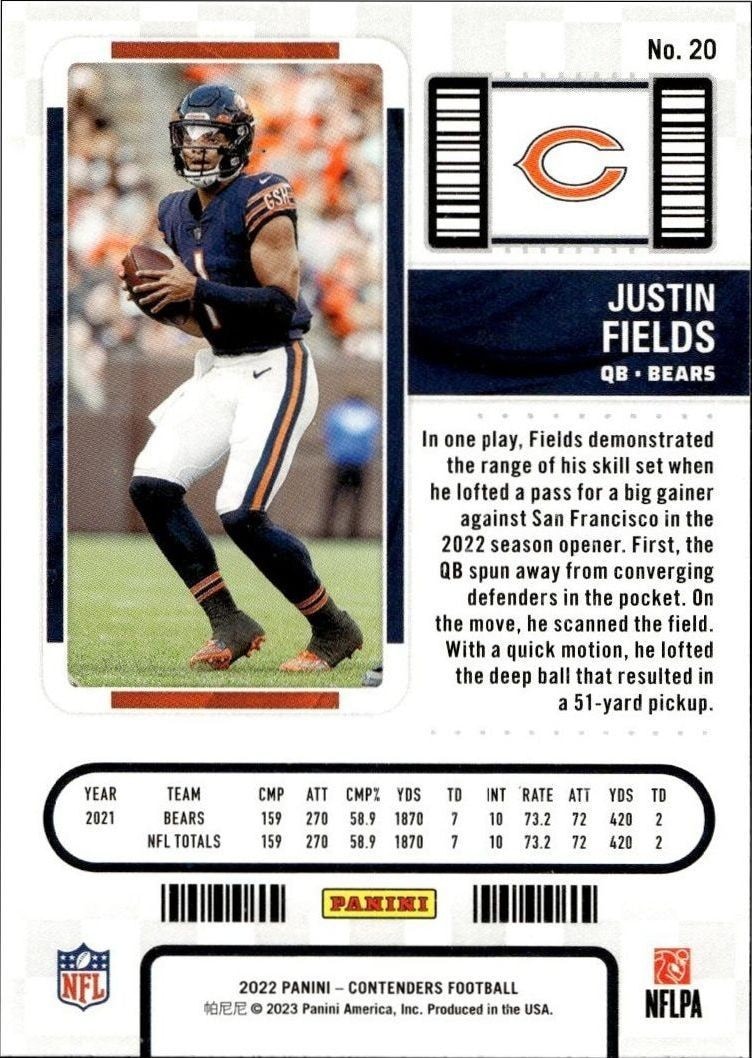 2022 Panini Contenders Justin Fields #20 football trading card back