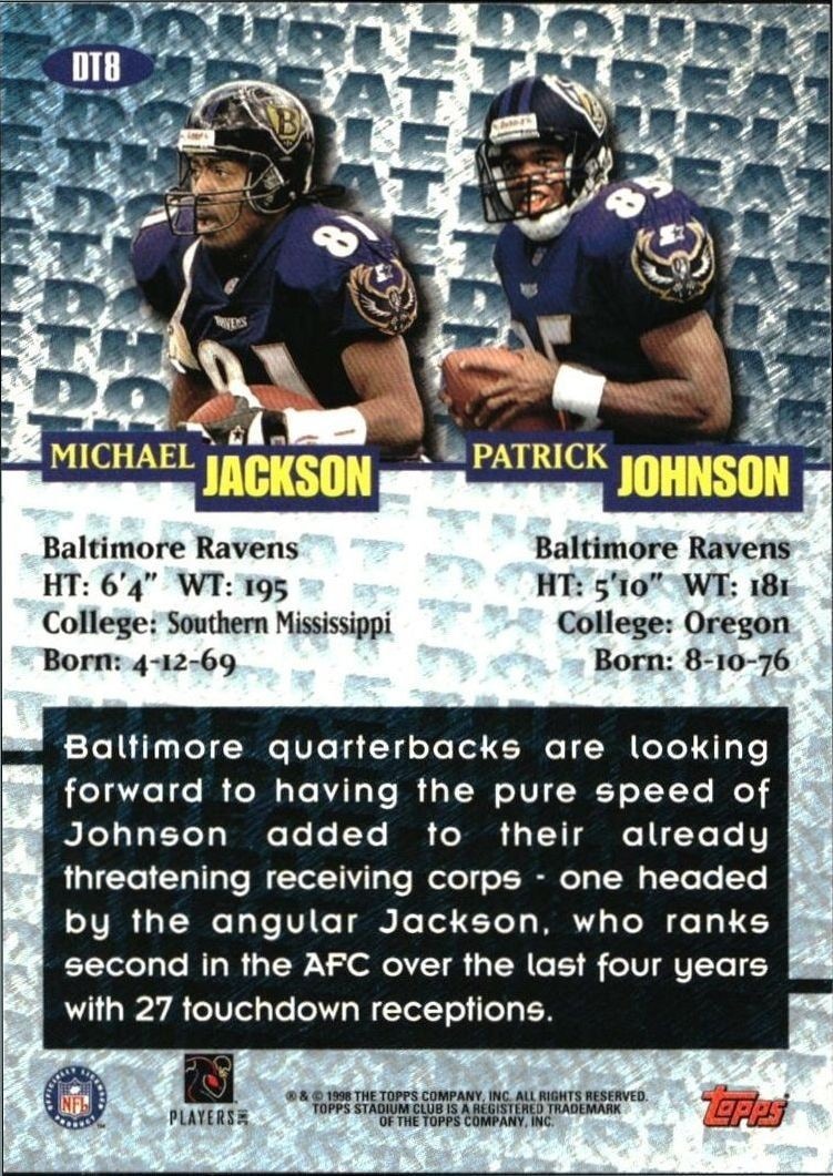1998 Topps Stadium Club Michael Jackson #DT8 football trading card back