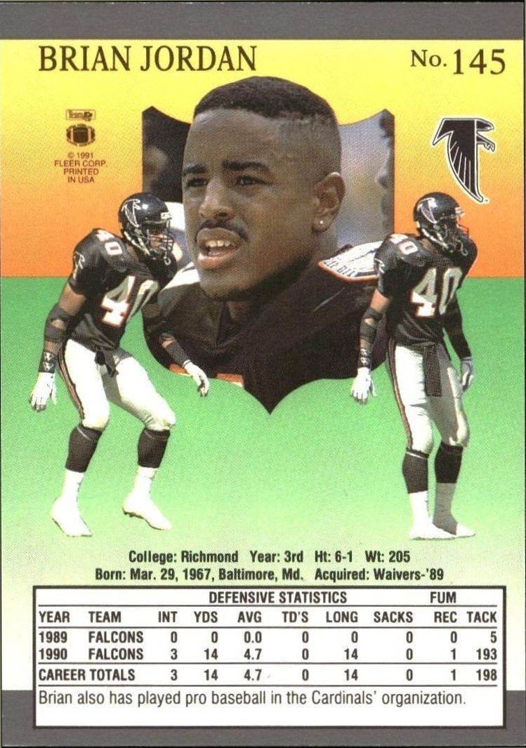 1991 Fleer Ultra Brian Jordan #145 football trading card back