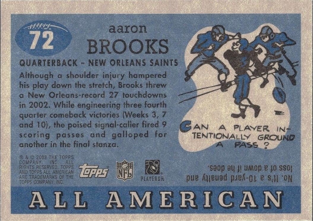 2003 Topps All American Aaron Brooks #72 football trading card back