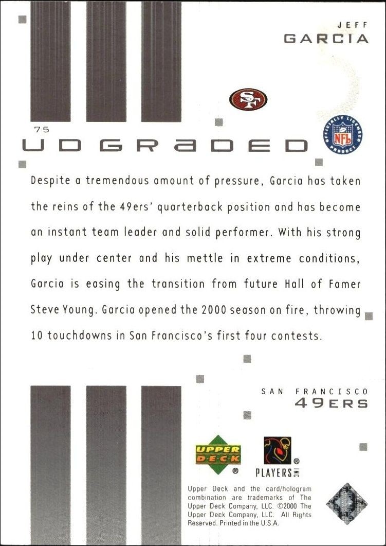 2000 Upper Deck Graded Jeff Garcia #75 football trading card back