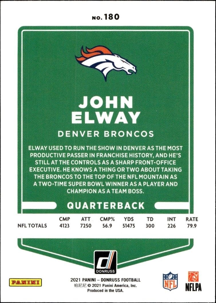 2021 Panini Donruss John Elway #180B football trading card back