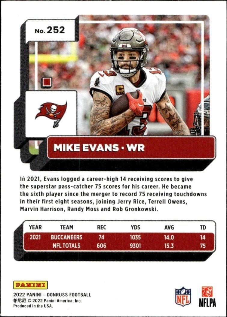 2022 Panini Donruss Mike Evans #252 football trading card back