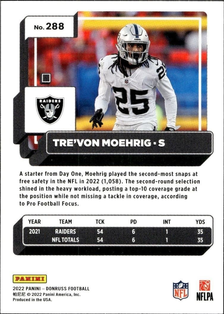 2022 Panini Donruss Trevon Moehrig #288 football trading card back