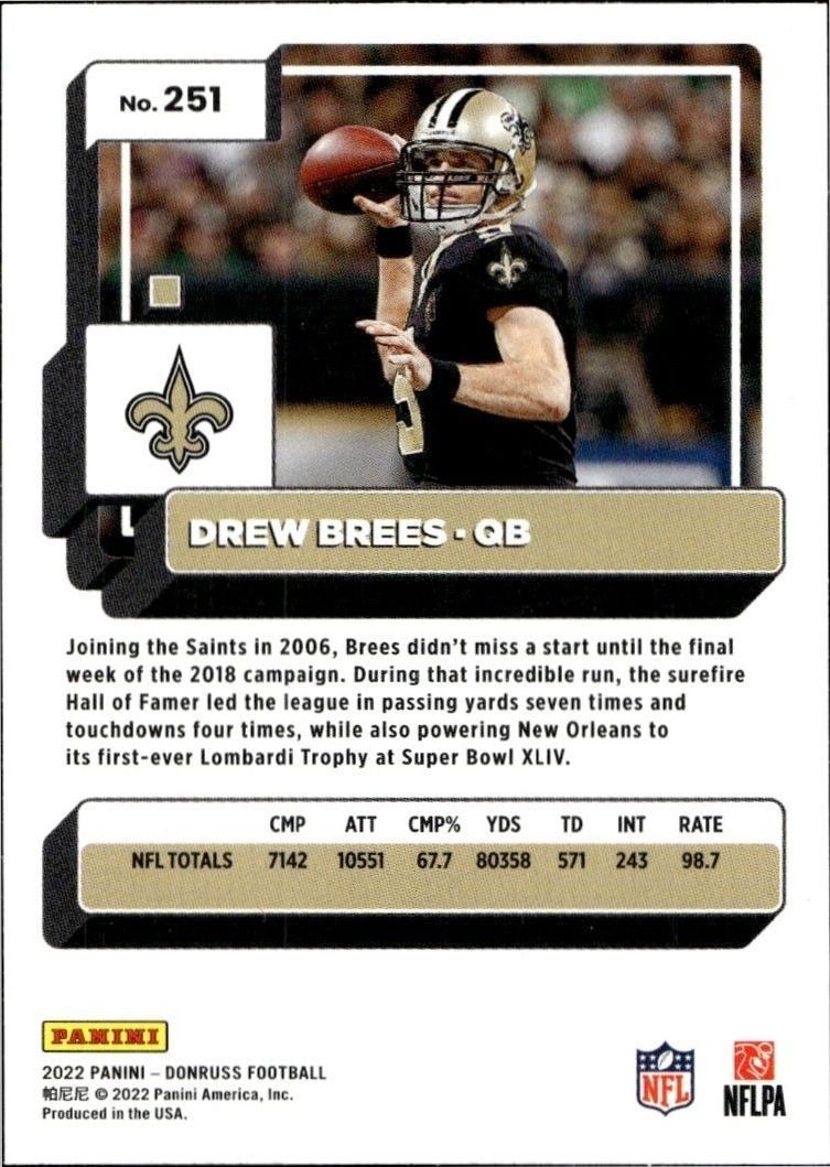 2022 Panini Donruss Drew Brees #251 football trading card back