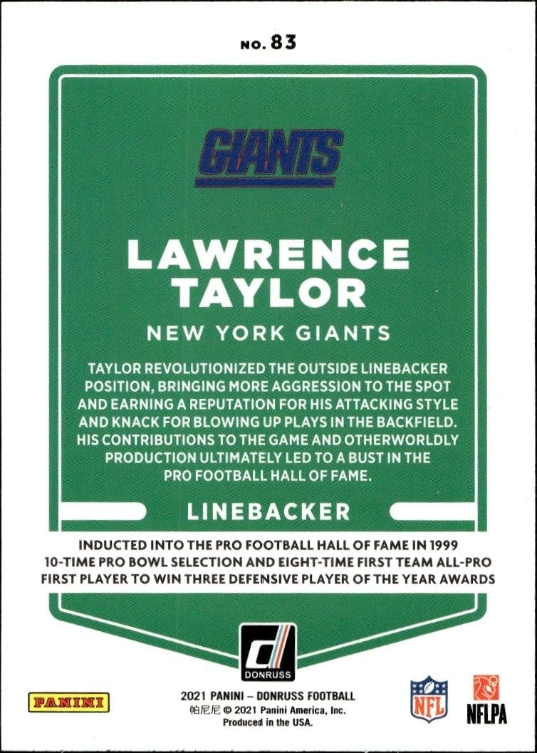 2002 Panini Donruss Lawrence Taylor #83 football trading card back