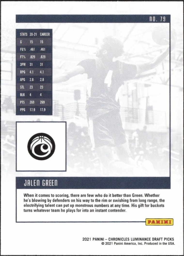 2021-22 Panini Chronicles Draft Picks Jalen Green #79 basketball trading card back