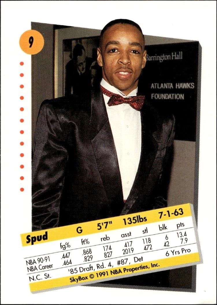 1991-92 Skybox Spud Webb #9 basketball trading card back