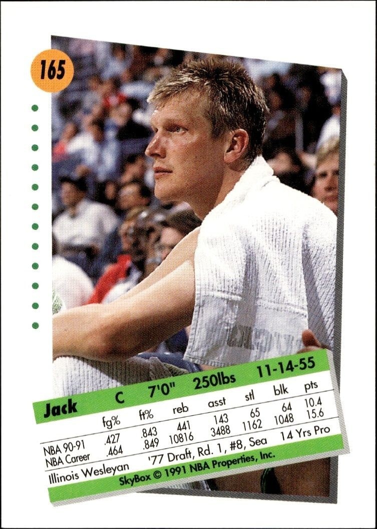 1991-92 Skybox Jack Sikma #165 basketball trading card back
