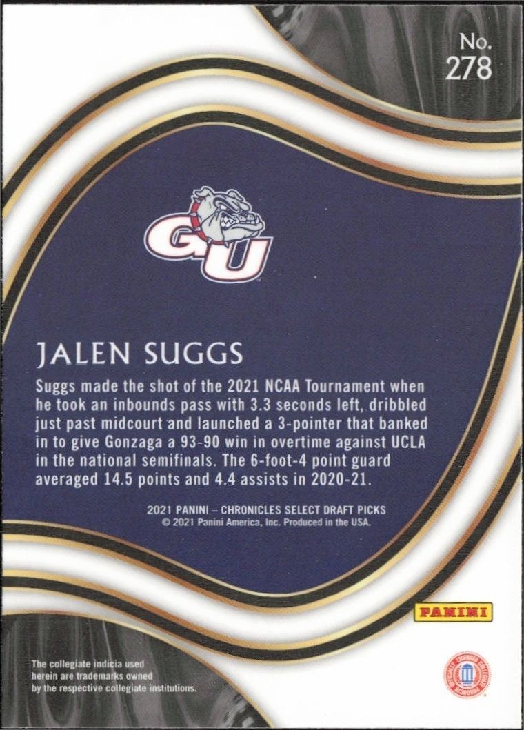 2021-22 Panini Chronicles Draft Picks Jalen Suggs #278 basketball trading card back