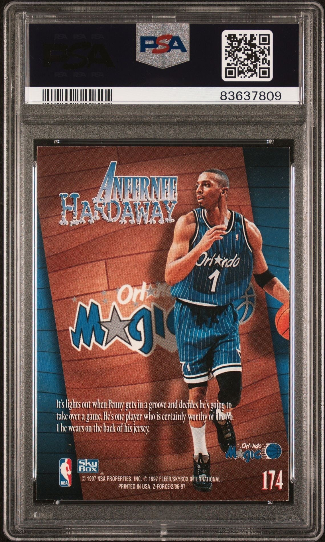 1996-97 Skybox Z-Force Anfernee Hardaway #174 basketball trading card back