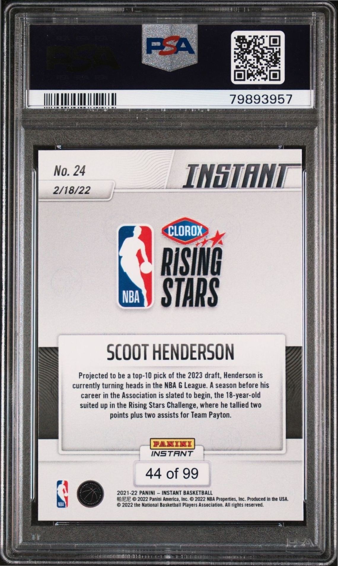 2021-22 Panini Scoot Henderson #24 basketball trading card back