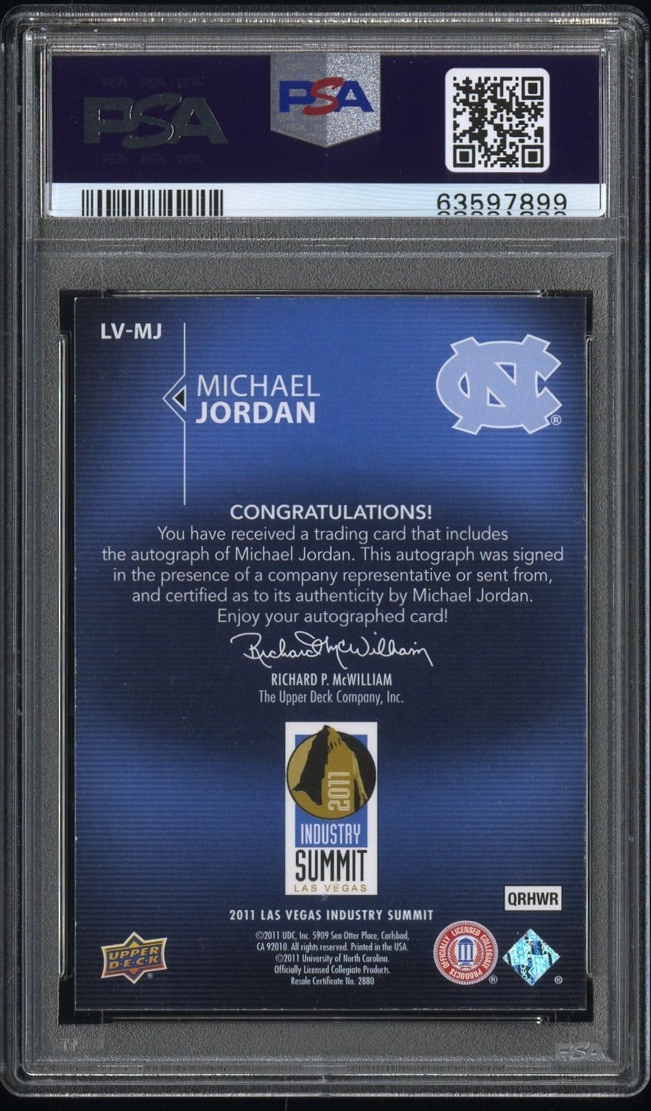 2011-12 Upper Deck Industry Summit Michael Jordan #LV-MJ basketball trading card back