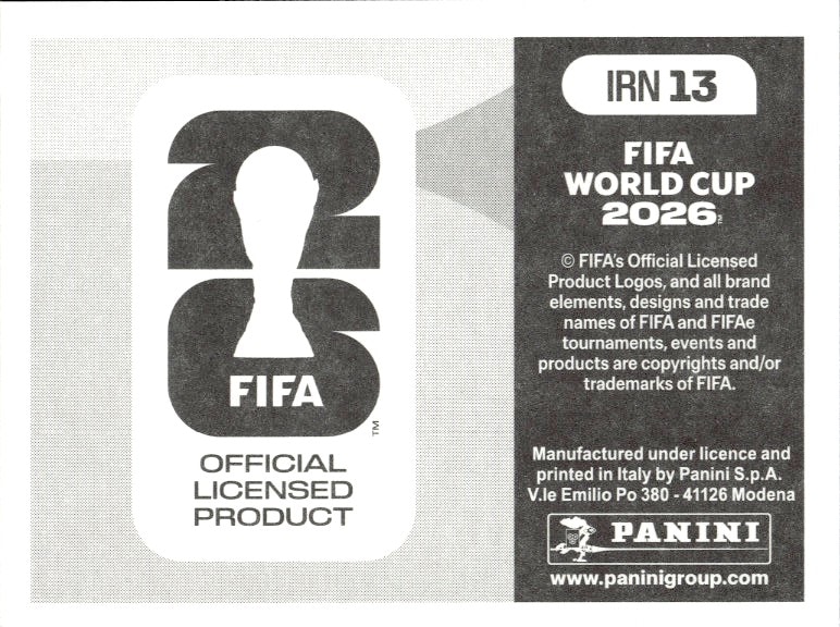 2026 Panini FIFA World Cup Iran National Team #IRN 13 soccer trading card back
