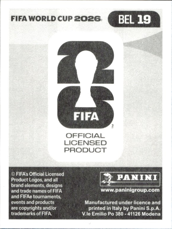 2026 Panini FIFA World Cup Loïs Openda #BEL 19 soccer trading card back