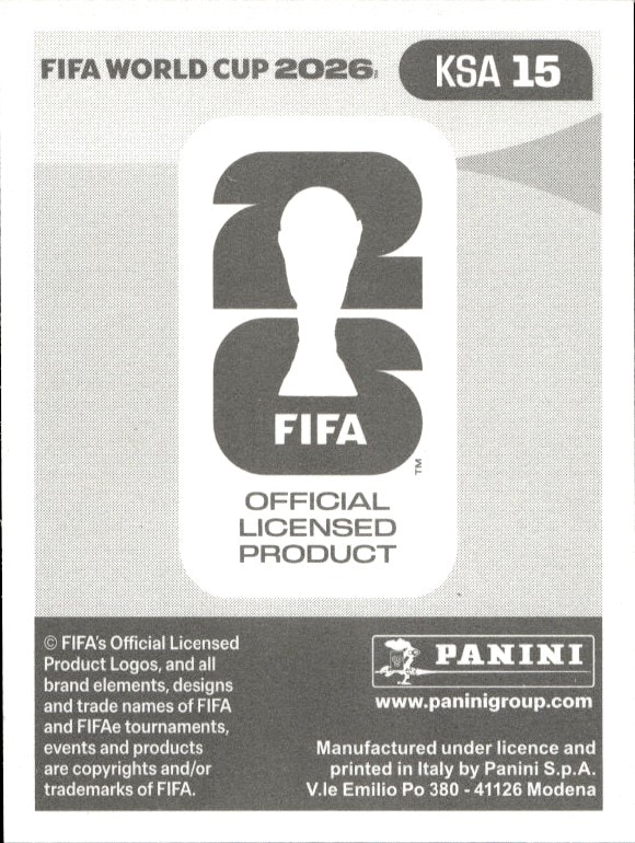 2026 Panini FIFA World Cup Marwan Alsahafi #KSA 15 soccer trading card back