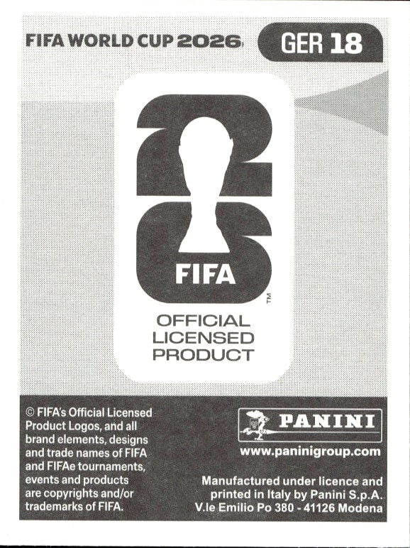 2026 Panini FIFA World Cup Leroy Sané #GER 18 soccer trading card back