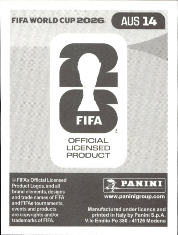 2026 Panini FIFA World Cup Aiden O'Neill #AUS 14 soccer trading card back