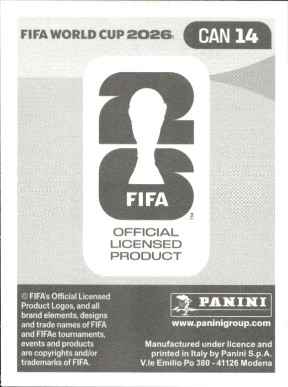 2026 Panini FIFA World Cup Jacob Shaffelburg #CAN 14 soccer trading card back