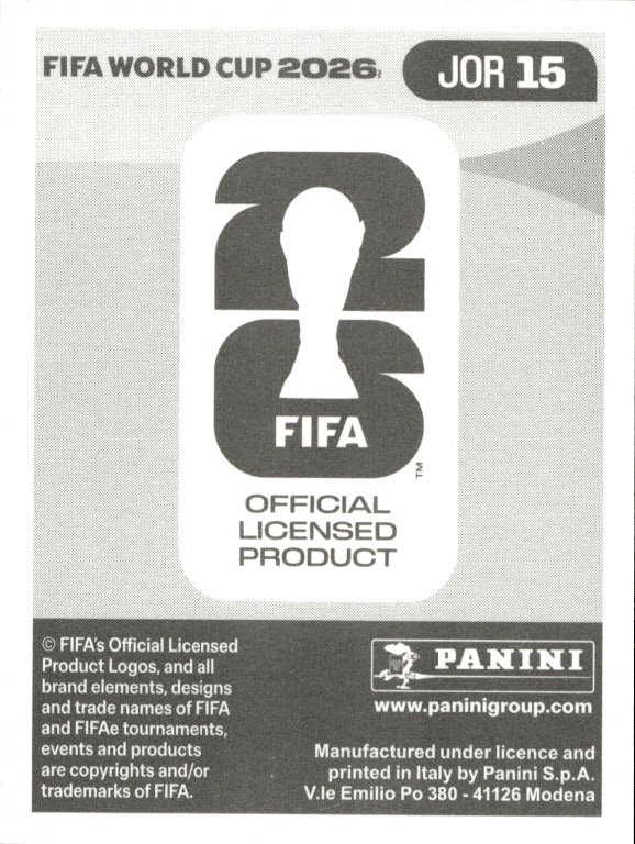 2026 Panini FIFA World Cup Mousa Al-Tamari #JOR 15 soccer trading card back