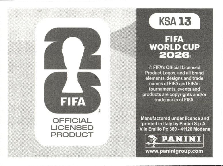 2026 Panini FIFA World Cup Saudi Arabia #KSA 13 soccer trading card back