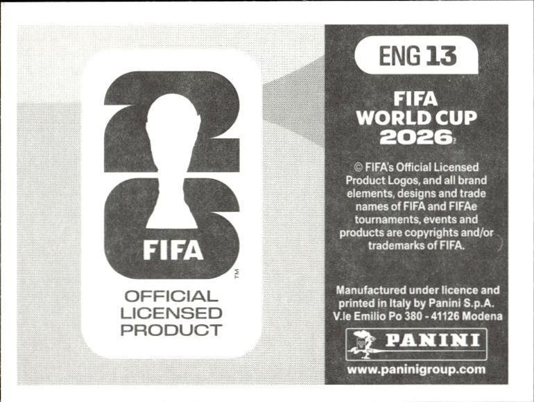 2026 Panini FIFA World Cup England National Team #ENG 13 soccer trading card back