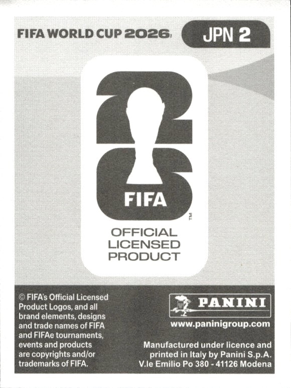 2026 Panini Fifa World Cup Zion Suzuki #JPN 2 soccer trading card back