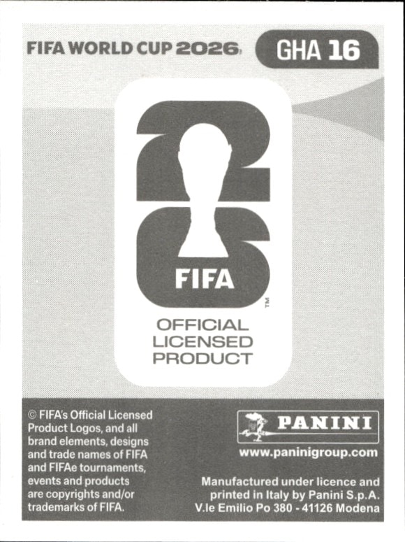 2026 Panini Fifa World Cup Jordan Ayew #GHA 16 soccer trading card back