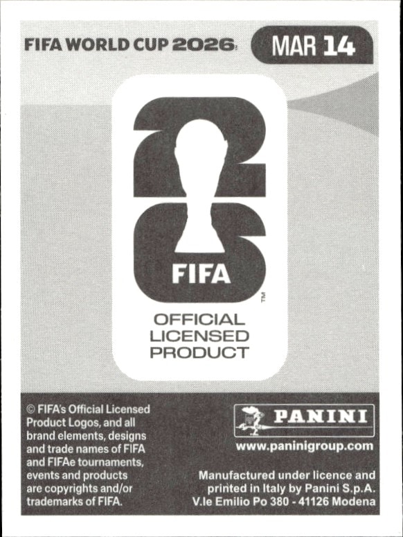 2026 Panini Fifa World Cup Bilal El Khannouss #MAR 14 soccer trading card back