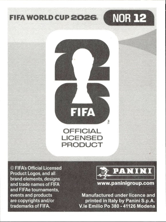 2026 Panini FIFA World Cup Andreas Schjelderup #NOR 12 soccer trading card back
