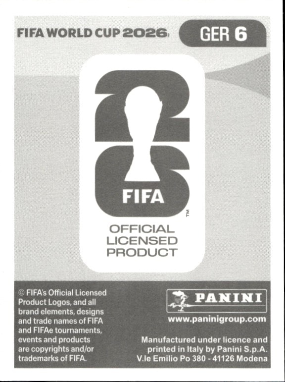 2026 Panini FIFA World Cup Antonio Rüdiger #GER 6 soccer trading card back
