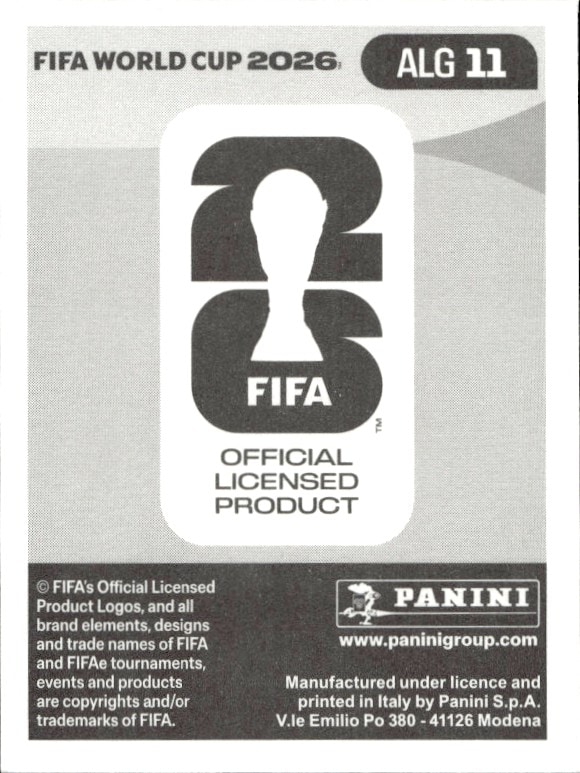 2026 Panini FIFA World Cup Ramiz Zerrouki #ALG 11 soccer trading card back