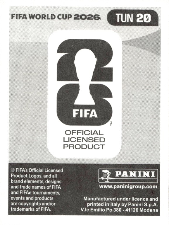 2026 Panini FIFA World Cup Naim Sliti #TUN 20 soccer trading card back