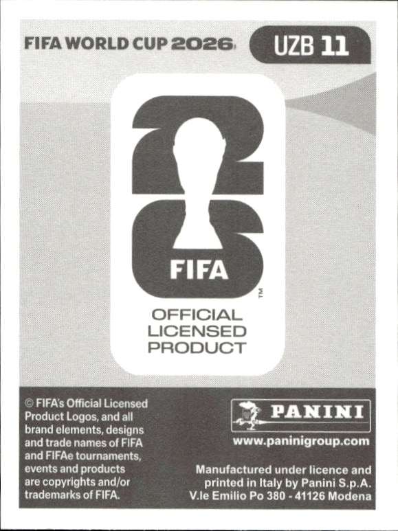 2026 Panini FIFA World Cup Otabek Shukurov #UZB 11 soccer trading card back