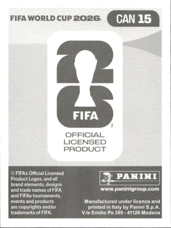 2026 Panini FIFA World Cup Mathieu Choinière #CAN 15 soccer trading card back