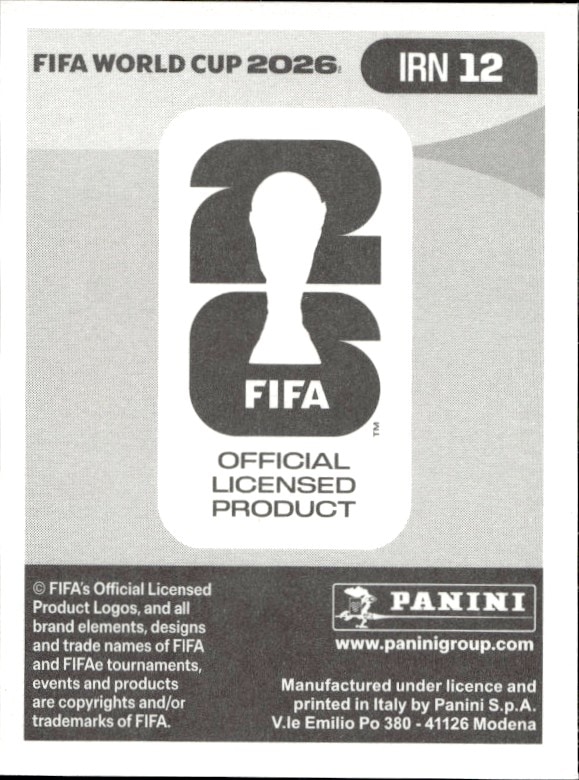 2026 Panini FIFA World Cup Saman Ghoddos #IRN 12 soccer trading card back
