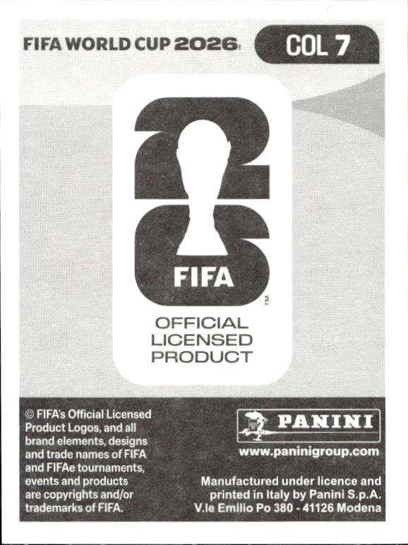 2026 Panini FIFA World Cup Johan Mojica #COL 7 soccer trading card back