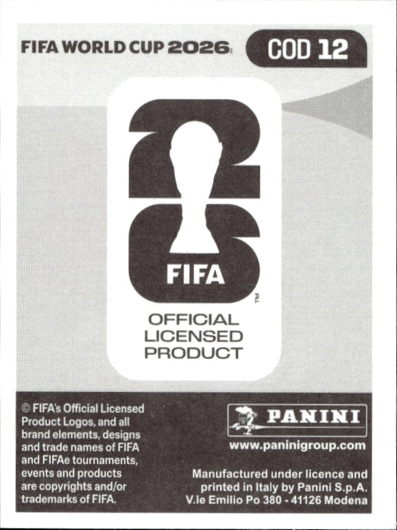 2026 Panini FIFA World Cup Noah Sadiki #COD 12 soccer trading card back