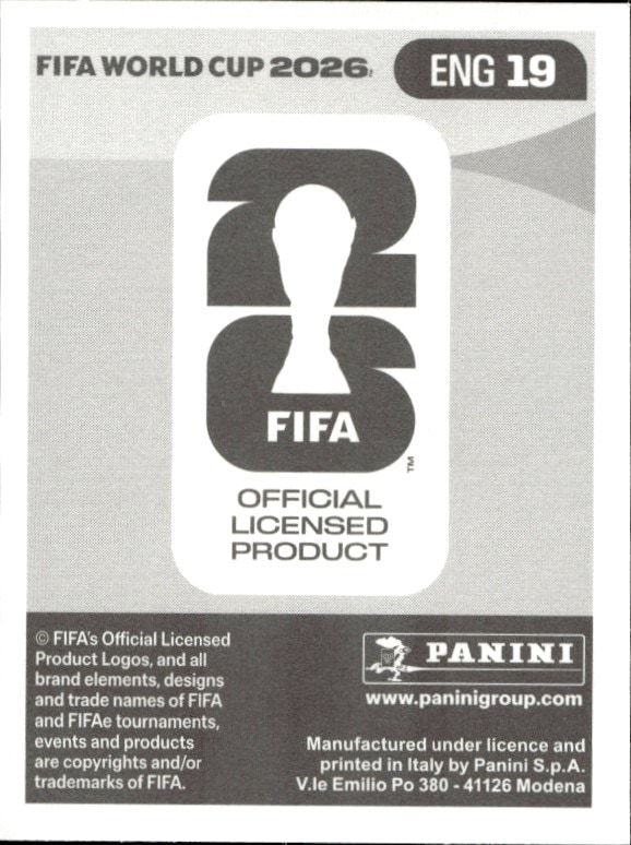 2026 Panini FIFA World Cup Marcus Rashford #ENG 19 soccer trading card back