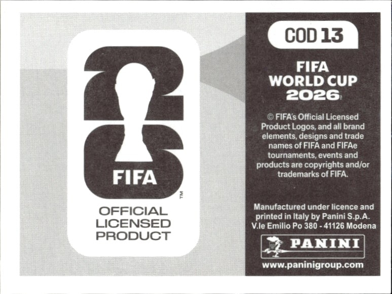 2026 Panini FIFA World Cup Congo Dr #COD 13 soccer trading card back