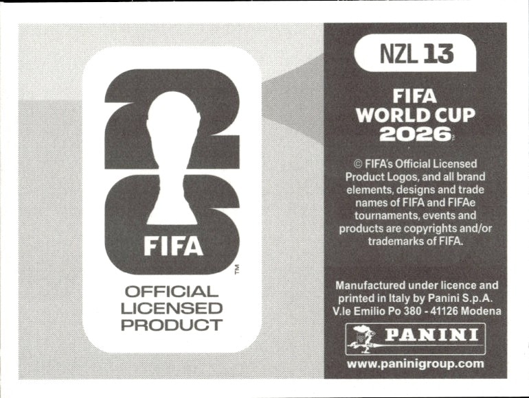 2026 Panini FIFA World Cup New Zealand #NZL 13 soccer trading card back