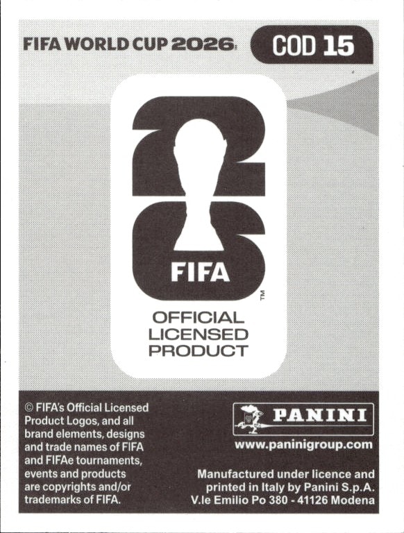 2026 Panini FIFA World Cup Mehack Elia #COD 15 soccer trading card back