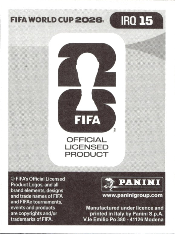 2026 Panini FIFA World Cup Aimar Sher #IRQ 15 soccer trading card back