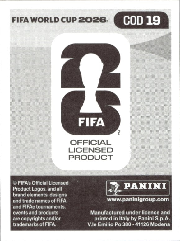 2026 Panini FIFA World Cup Cédric Bakambu #COD 19 soccer trading card back
