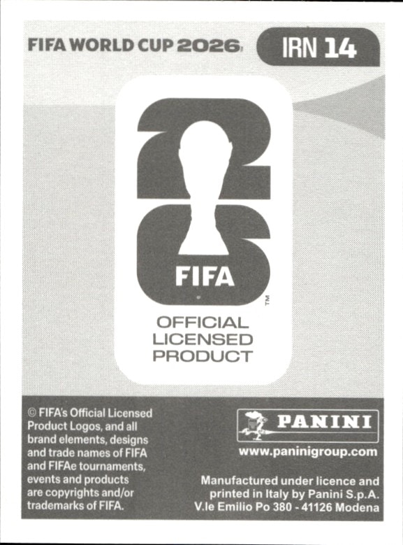 2026 Panini FIFA World Cup Omid Noorafkan #IRN 14 soccer trading card back