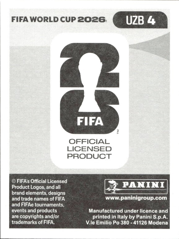 2026 Panini FIFA World Cup Sherzod Nasrullaev #UZB 4 soccer trading card back