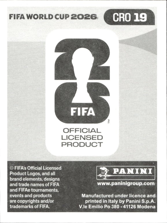 2026 Panini World Cup Andrej Kramarić #CRO 19 soccer trading card back