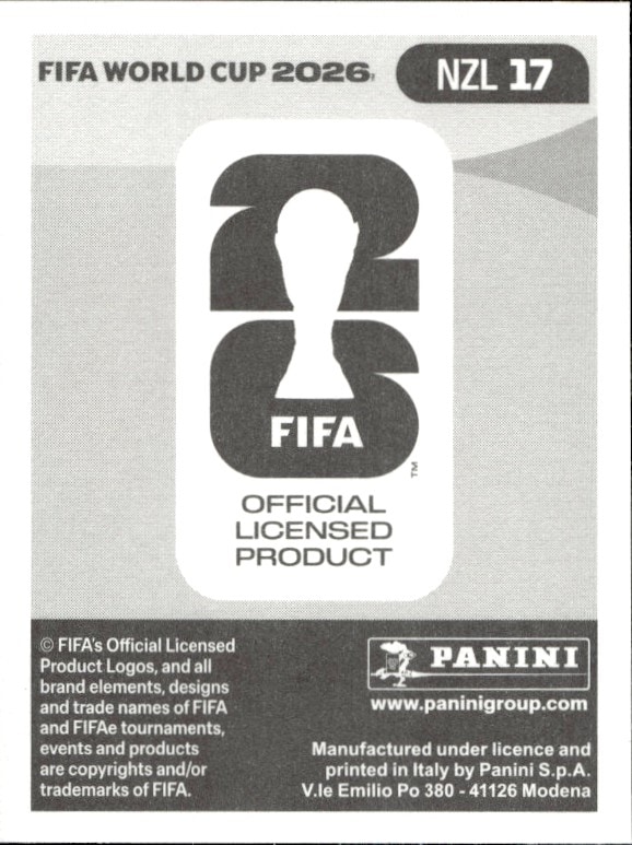 2026 Panini FIFA World Cup Chris Wood #NZL 17 soccer trading card back